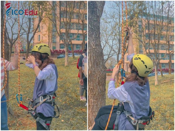 Du học sinh Đài Loan ICOEdu tham gia môn thể dục leo cây.